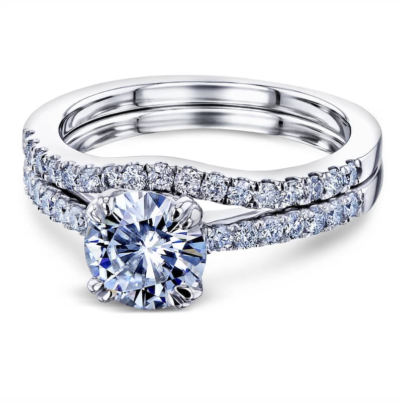 Annello by Kobelli 14k Gold 1-2/5ct.tw Double Prong Solitaire Moissanite and Side Stone Classic Bridal Set (GH/VS)