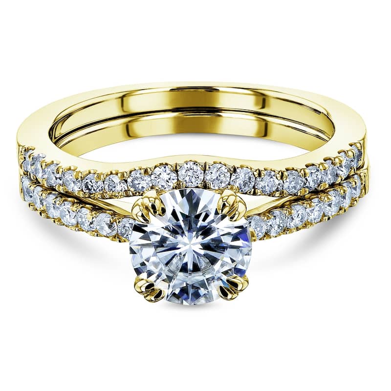 Annello by Kobelli 14k Gold 1-2/5ct.tw Double Prong Solitaire Moissanite and Side Stone Classic Bridal Set (GH/VS)