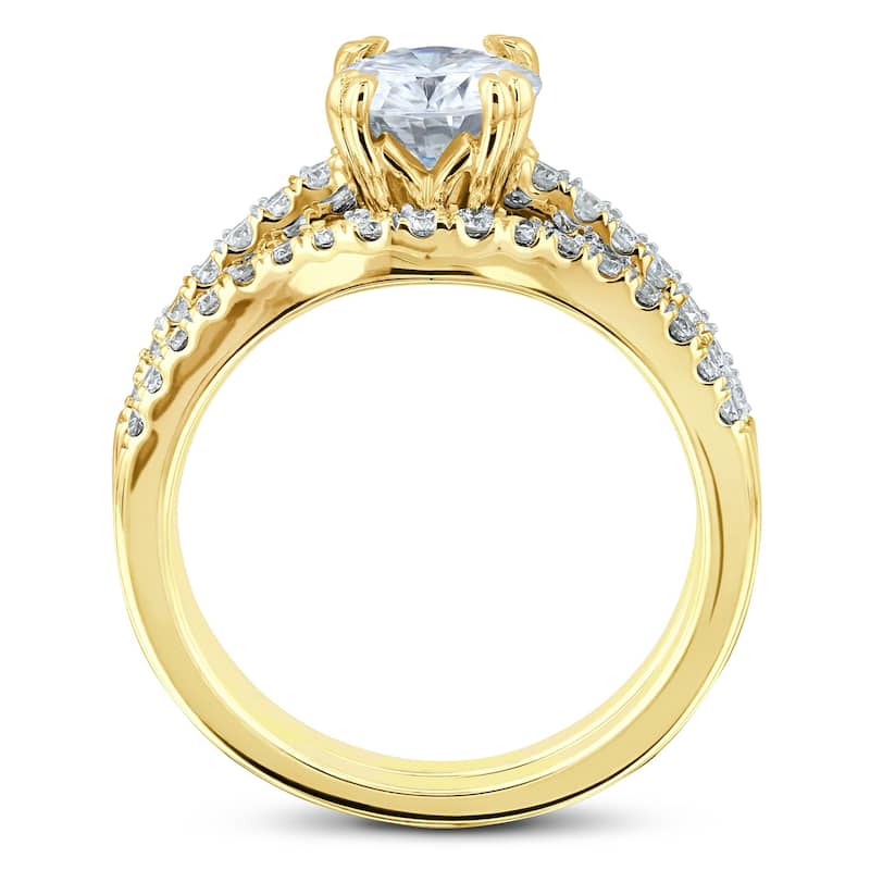 Annello by Kobelli 14k Gold 1-2/5ct.tw Double Prong Solitaire Moissanite and Side Stone Classic Bridal Set (GH/VS)
