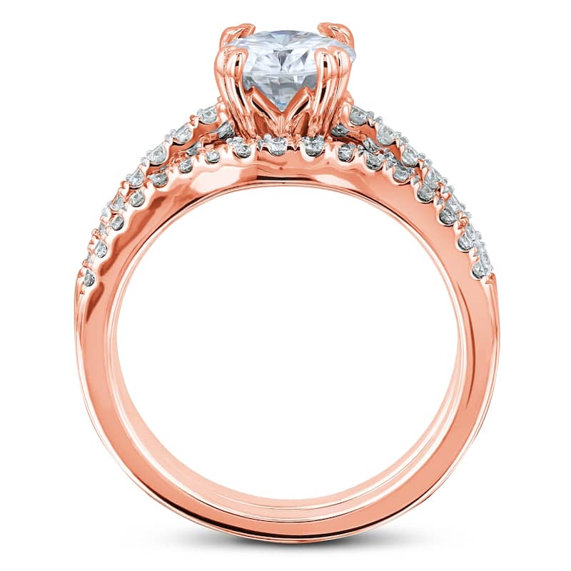 Annello by Kobelli 14k Gold 1-2/5ct.tw Double Prong Solitaire Moissanite and Side Stone Classic Bridal Set (GH/VS)