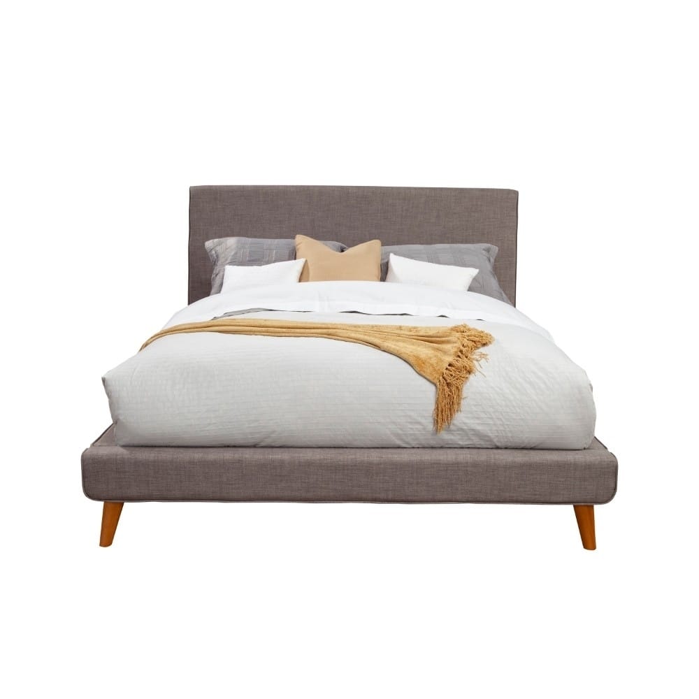 Fabric Upholstered Wooden Eastern King Size Platform Bed with Splayed Legs, Gray