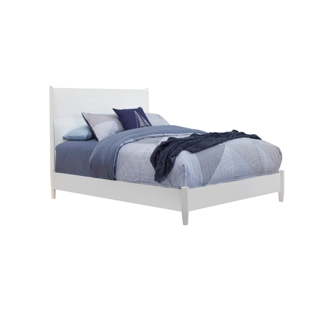 Transitional Queen Size Wooden Panel Bed with Circular Accent Headboard, White