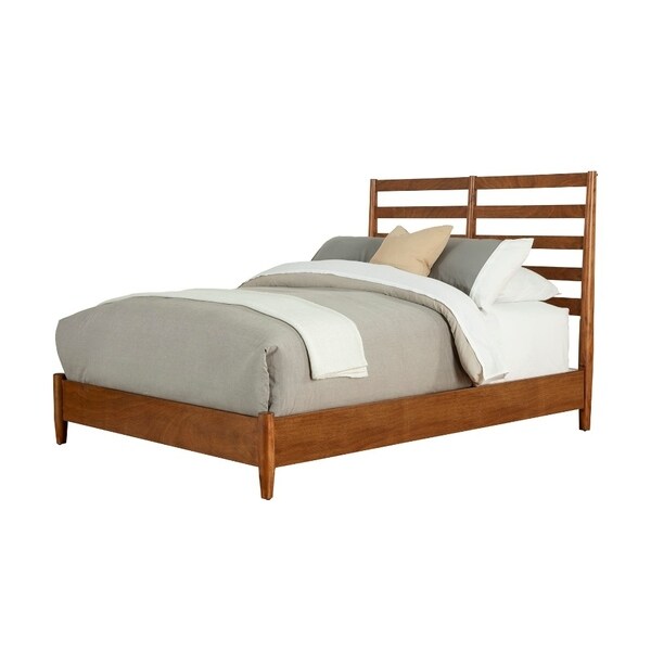 Shop Transitional Queen Size Wooden Bed with Slatted Headboard, Brown ...