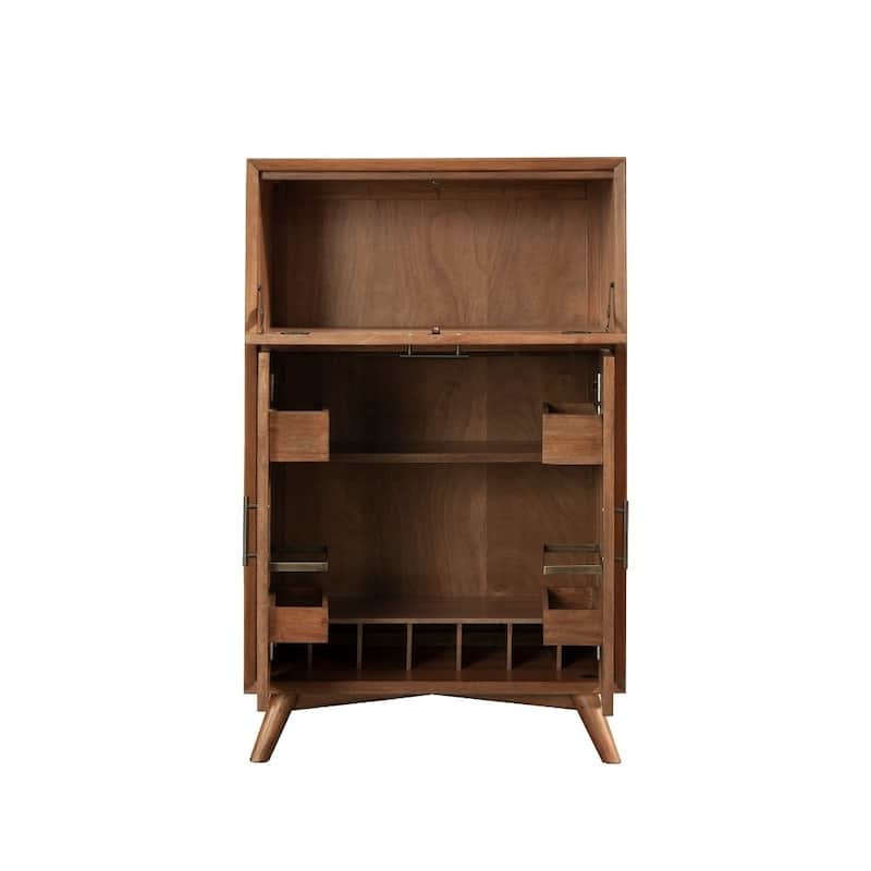Wooden Large Bar Cabinet with Drop Down Tray and Double Door Cabinet, Brown