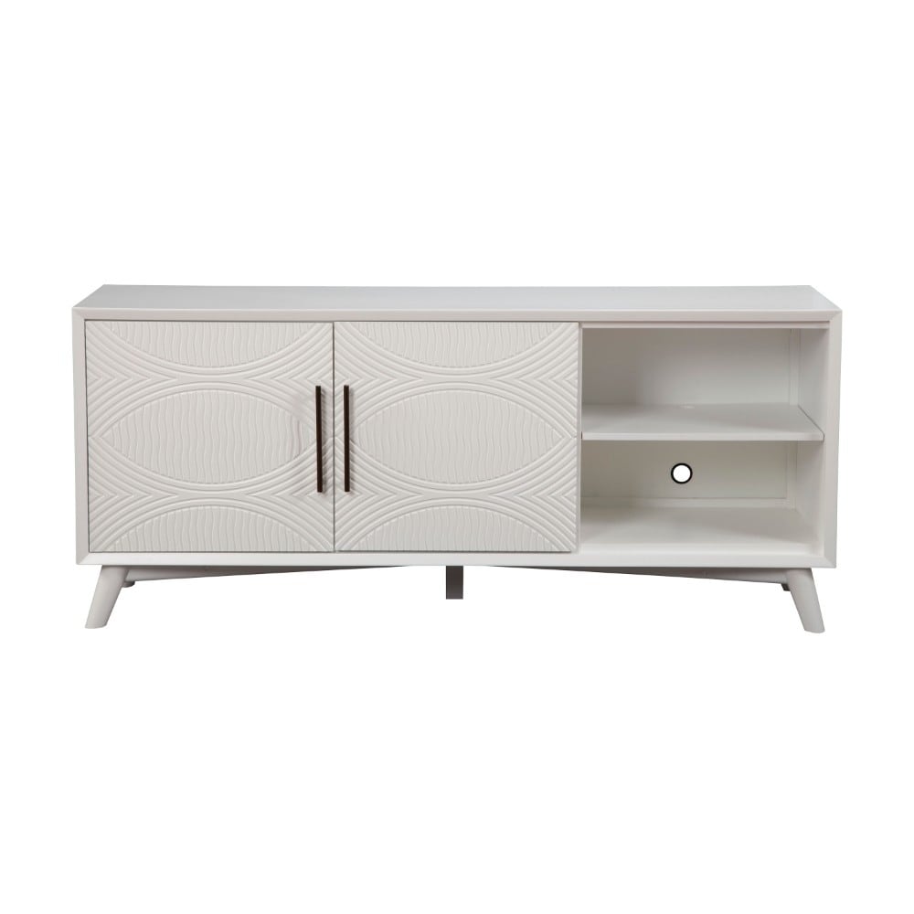 Benzara Spacious White Mahogany Wood TV Console with Double Door Cabinet