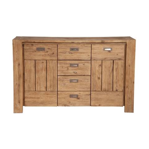 Acacia Wood Sideboard with Four Drawers and Side Cabinets, Brown
