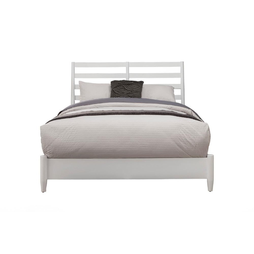 Transitional California King Size Wooden Bed With Slat Back Headboard White Overstock 25781787