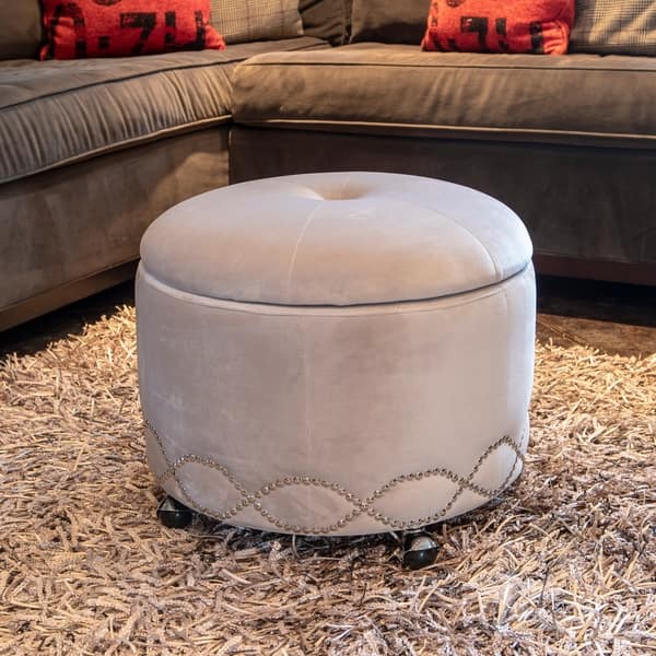 Wilmington Grey Upholstered Wheeled Storage Ottoman Wilmington Grey Upholstered Wheeled Storage Ottoman