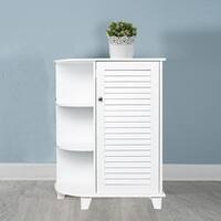 3-Tier Wood Furniture Bathroom 1 Door Floor Cabinet w/ Side Shelves