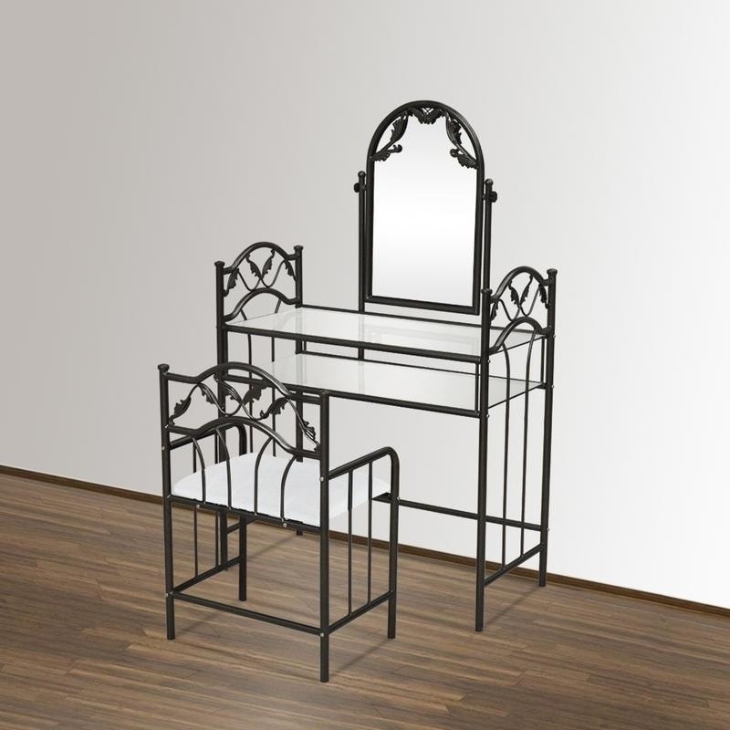 Shop 3 Psc Bedroom Furni Metal Glass Makeup Vanity Table Set W Stool Overstock 25782248