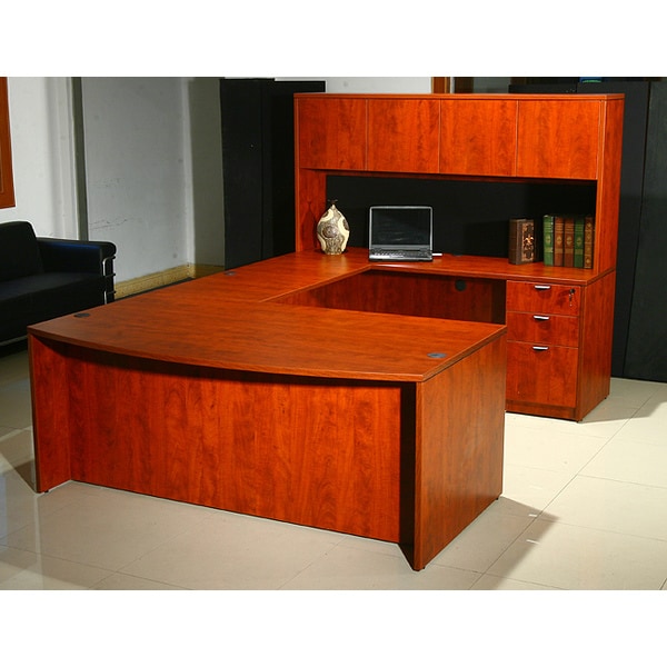 Shop Boss Cherry Bow Front Workstation Desk With Hutch Ships To