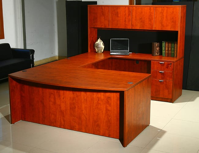 Boss Cherry Bow-front Workstation Desk with Hutch