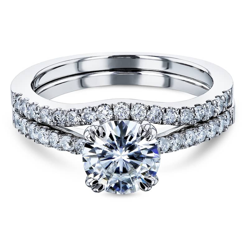 Annello by Kobelli 14k Gold 1-2/5ct.tw Double Prong Solitaire Forever One Colorless Moissanite Classic Bridal Set (DEF/VS)