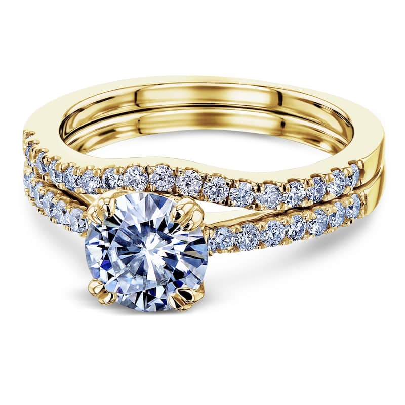 Annello by Kobelli 14k Gold 1-2/5ct.tw Double Prong Solitaire Forever One Colorless Moissanite Classic Bridal Set (DEF/VS)