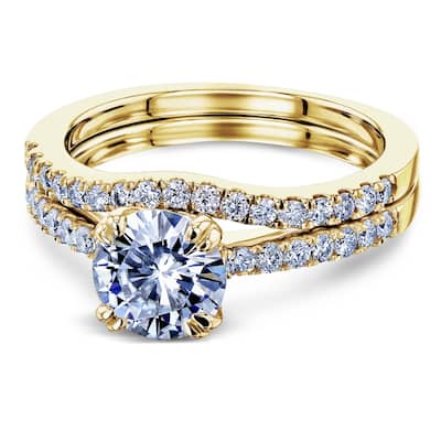Annello by Kobelli 14k Gold 1-2/5ct.tw Double Prong Solitaire Forever One Colorless Moissanite Classic Bridal Set (DEF/VS)