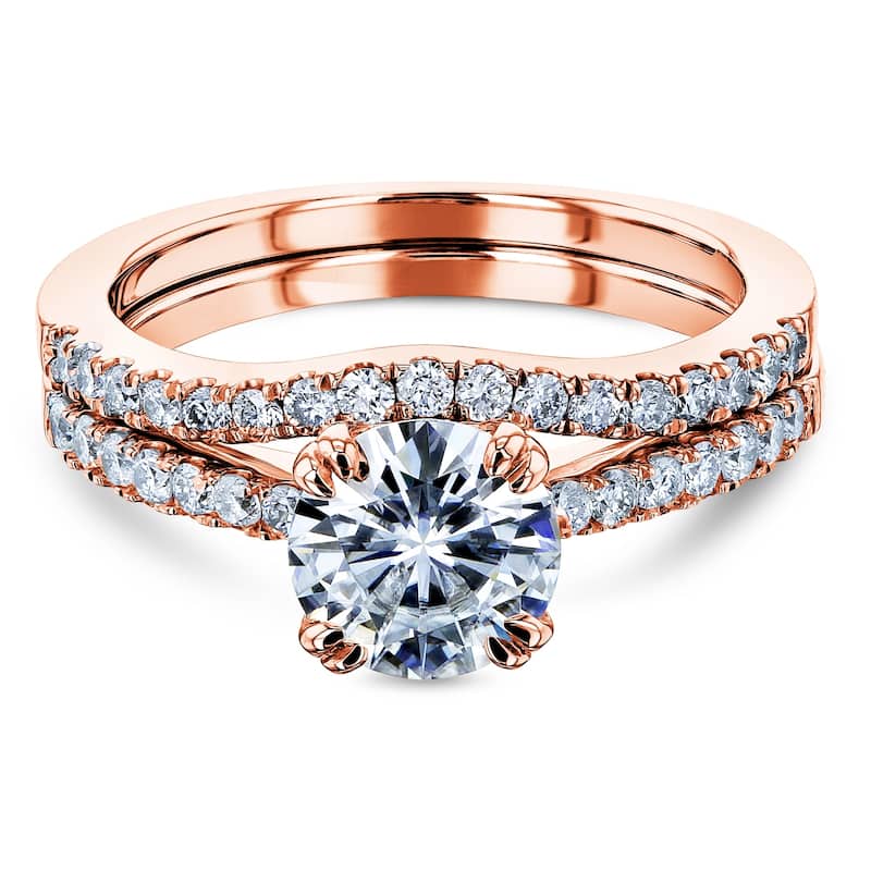 Annello by Kobelli 14k Gold 1-2/5ct.tw Double Prong Solitaire Forever One Colorless Moissanite Classic Bridal Set (DEF/VS)