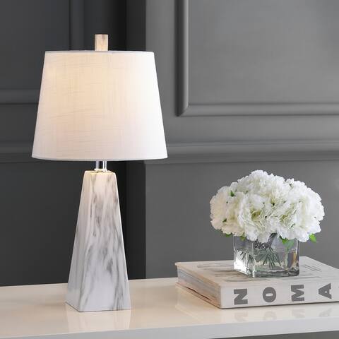 Owen 20.5" Resin LED Table Lamp, White Marble Finish by JONATHAN Y