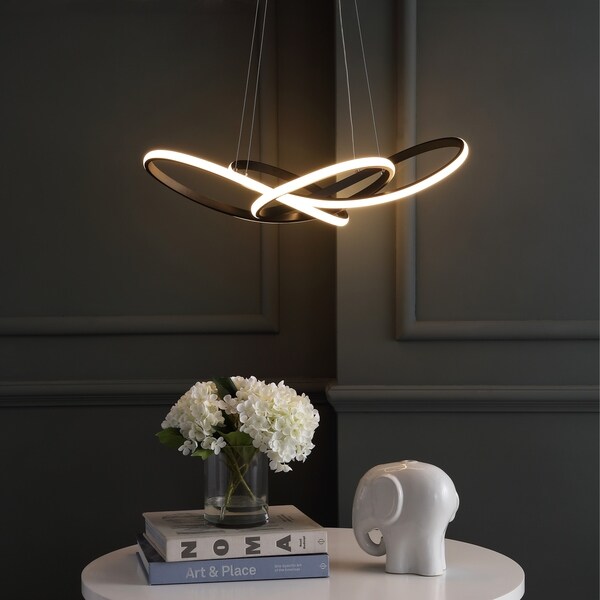 Alexia 25" Abstract Integrated LED Metal Adjustable Pendant, Black by JONATHAN Y
