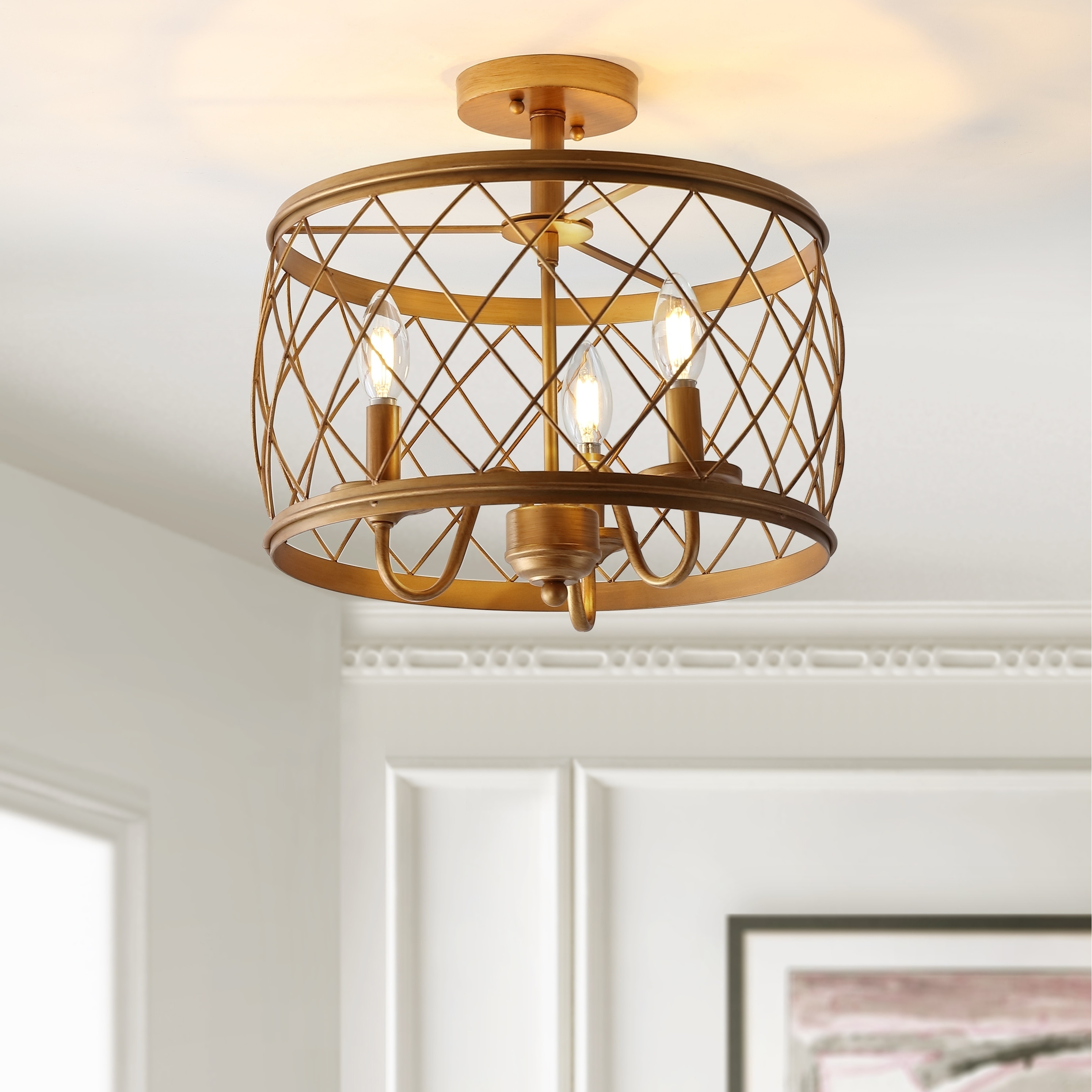 Eleanor 15 3 Light Metal Led Semi Flush Mount Ceiling Light Antiqued Gold By Jonathan Y