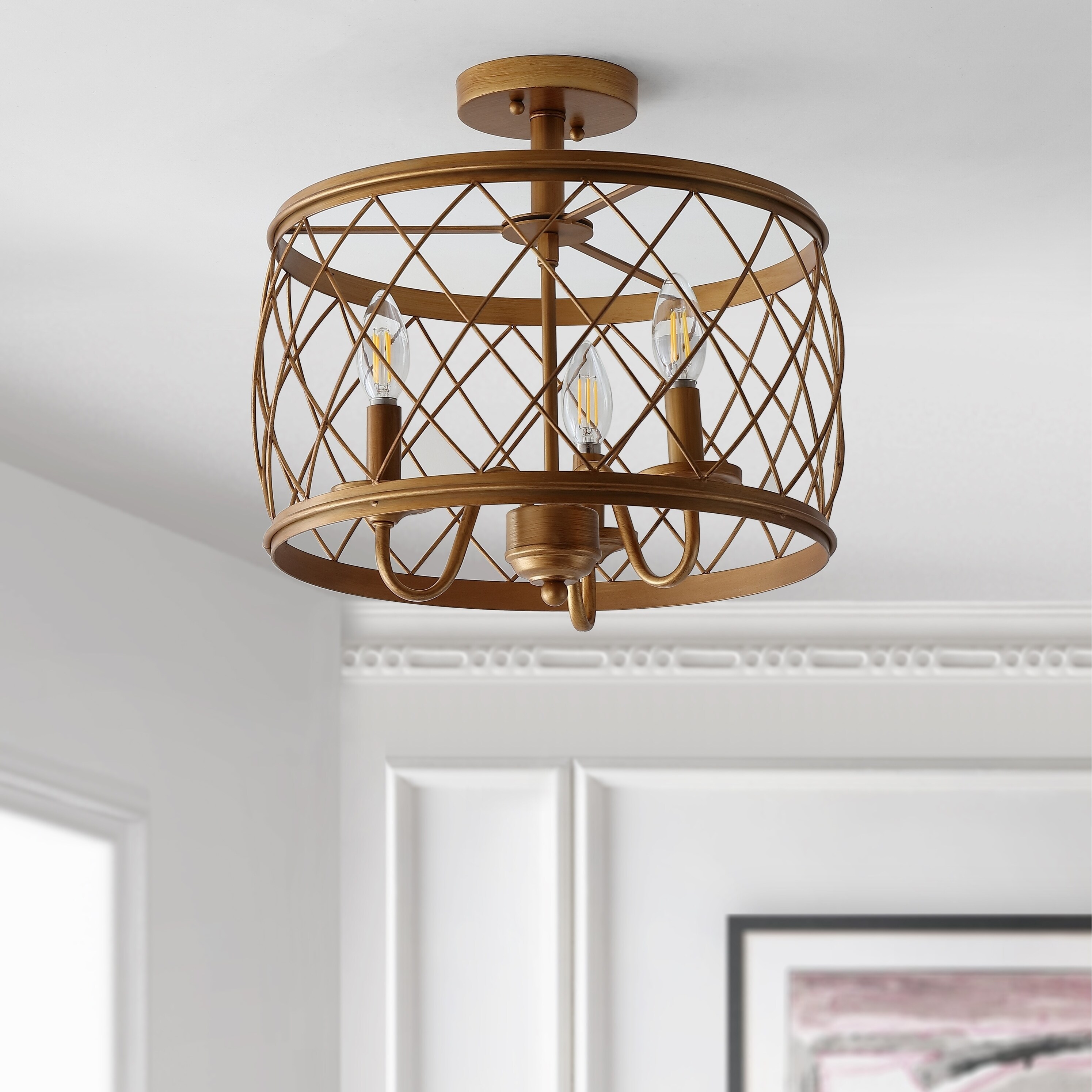 Eleanor 15 3 Light Metal Led Semi Flush Mount Ceiling Light Antiqued Gold By Jonathan Y