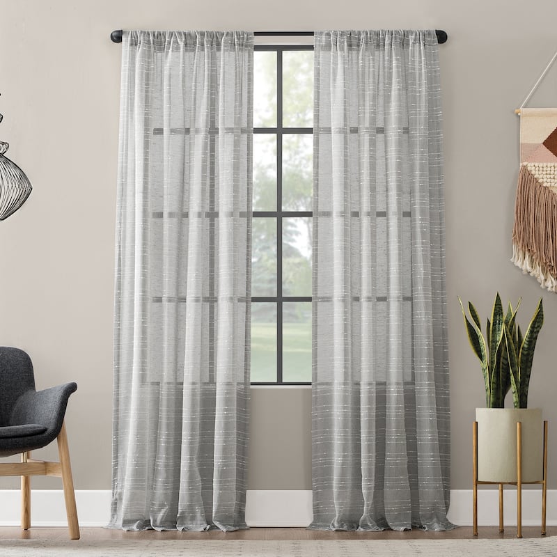 Clean Window Textured Slub Stripe Anti-Dust Curtain Panel, Single Panel - 52 x 63 - Grey