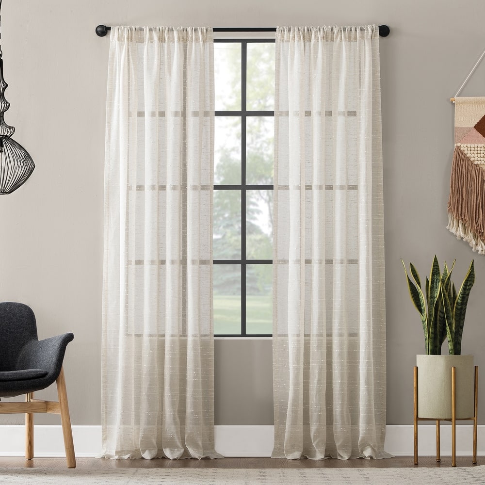 Clean Window Textured Slub Stripe Anti-Dust Curtain Panel, Single Panel