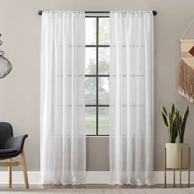 Clean Window Textured Slub Stripe Anti-Dust Curtain Panel, Single Panel