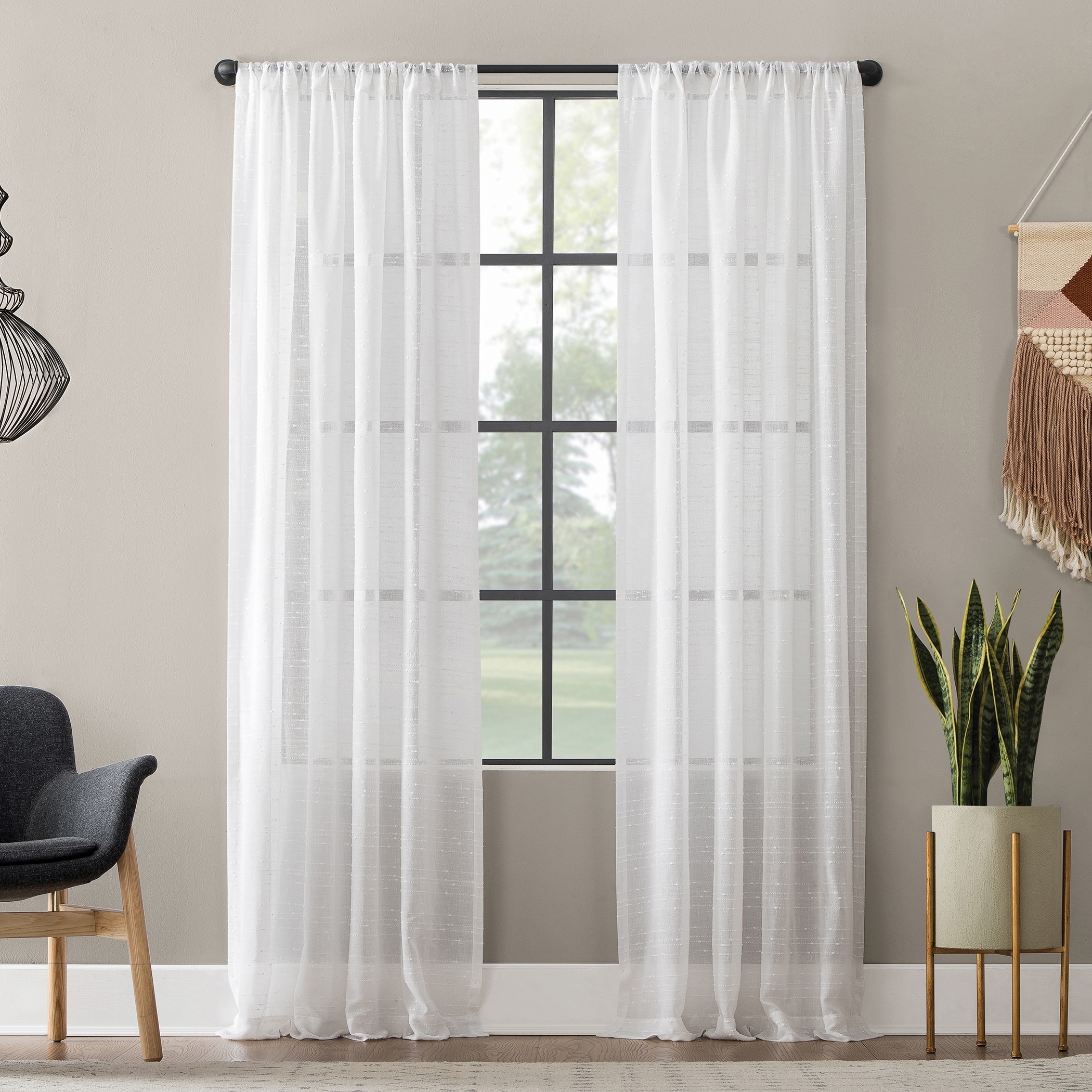 Clean Window Textured Slub Stripe Anti-Dust Curtain Panel, Single Panel