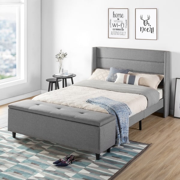 Full Size Modern Upholstered Platform Bed with Headboard and 