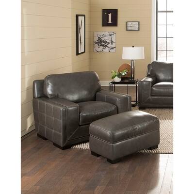 Simon Li Poplar Top Grain Leather Ottoman