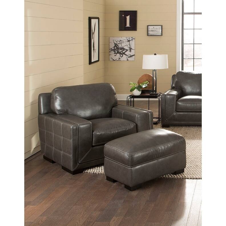 Simon Li Poplar Top Grain Leather Ottoman