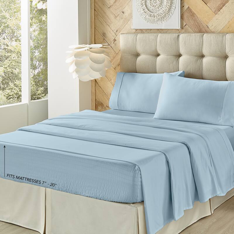 Five Queens Court Royal Fit 800 Thread Count 4 Piece Bed Sheet Set - Light Blue - King