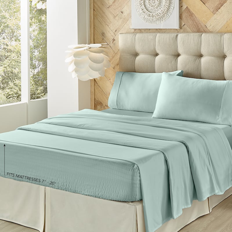 Five Queens Court Royal Fit 800 Thread Count 4 Piece Bed Sheet Set - Sea Foam - King