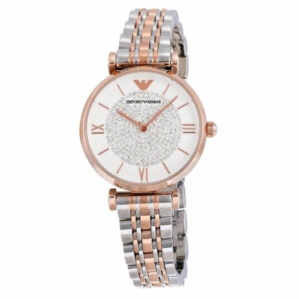 Armani White Pave Dial Two-tone Ladies Watch - 39mm - Overstock - 25859659