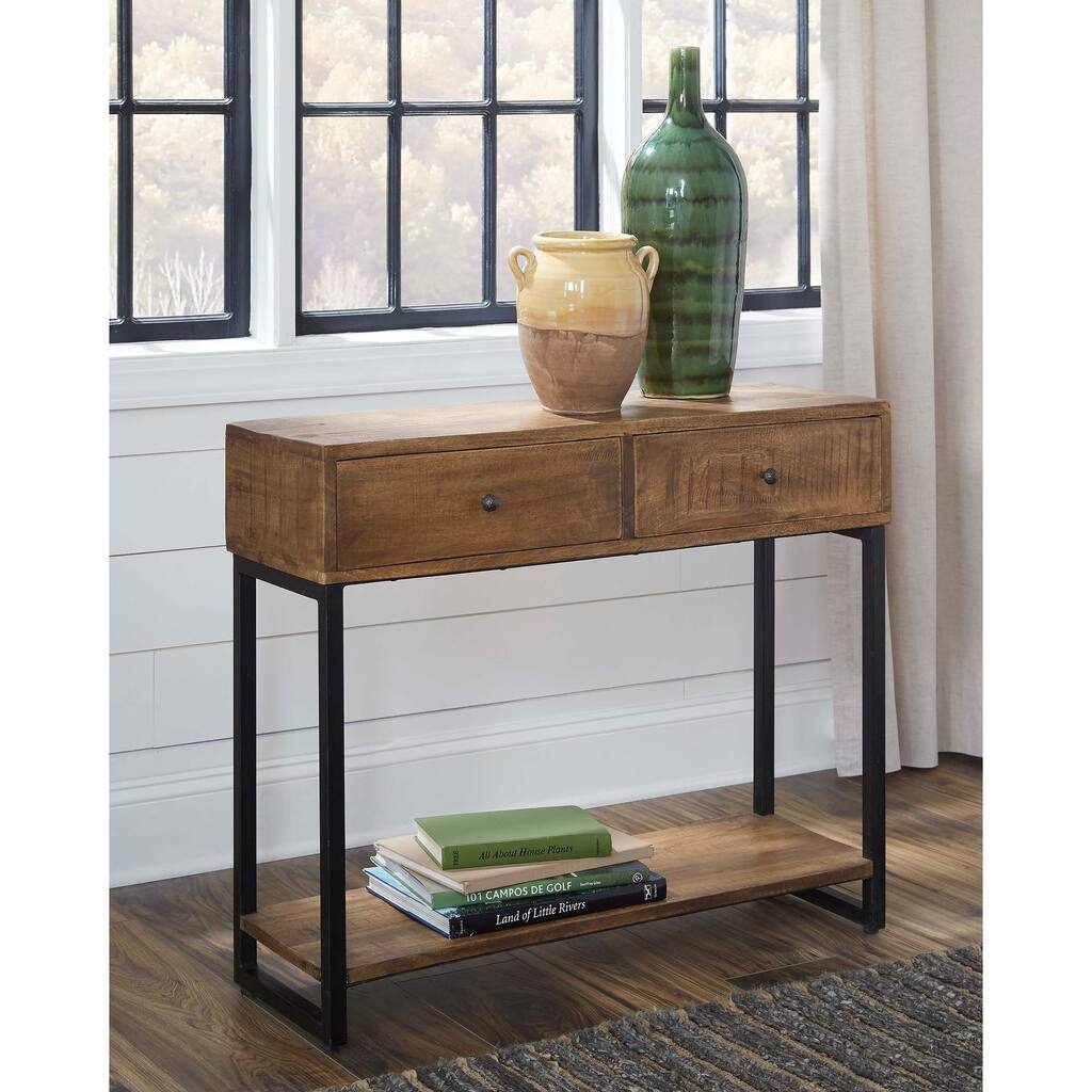 Natural and Black 2-drawer Rectangular Console Table