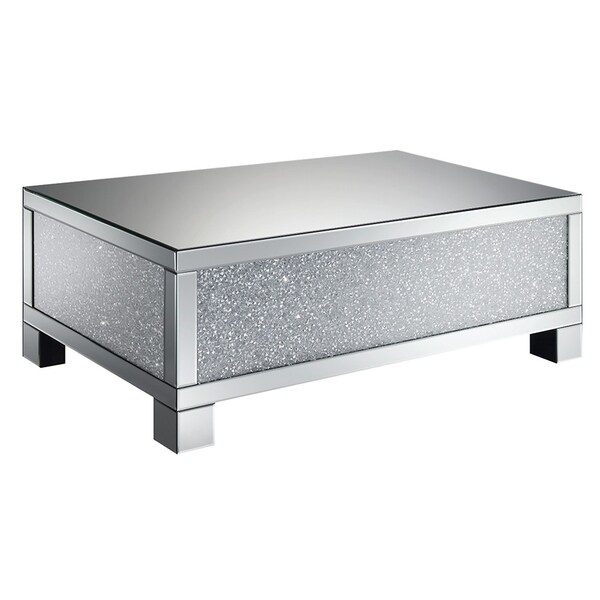 Silver Orchid Ipsen Silver and Mirror Rectangular Coffee Table - 48.25" x 28.50" x 18.50"