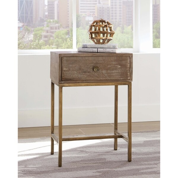 Weathered Natural and Antique Gold Rectangular Accent Table - 18" x 12" x 26"