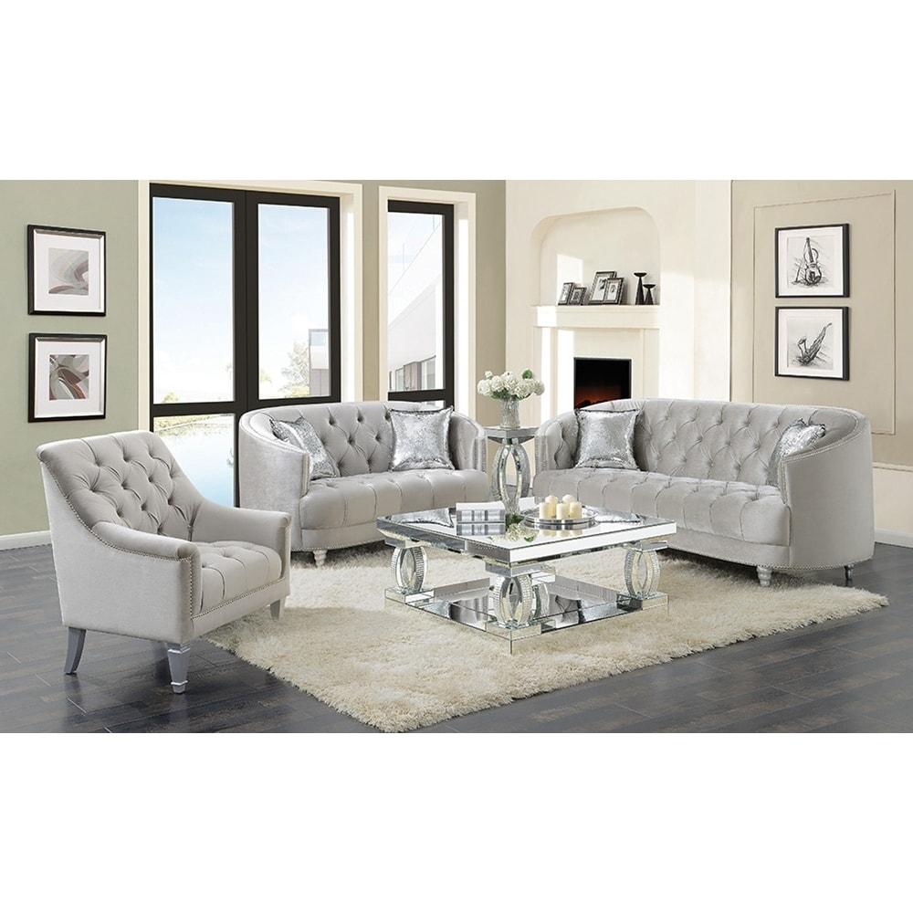 Silver Orchid OFredericks Grey 3 Piece Tufted Living Room Set On Sale Overstock 25860064