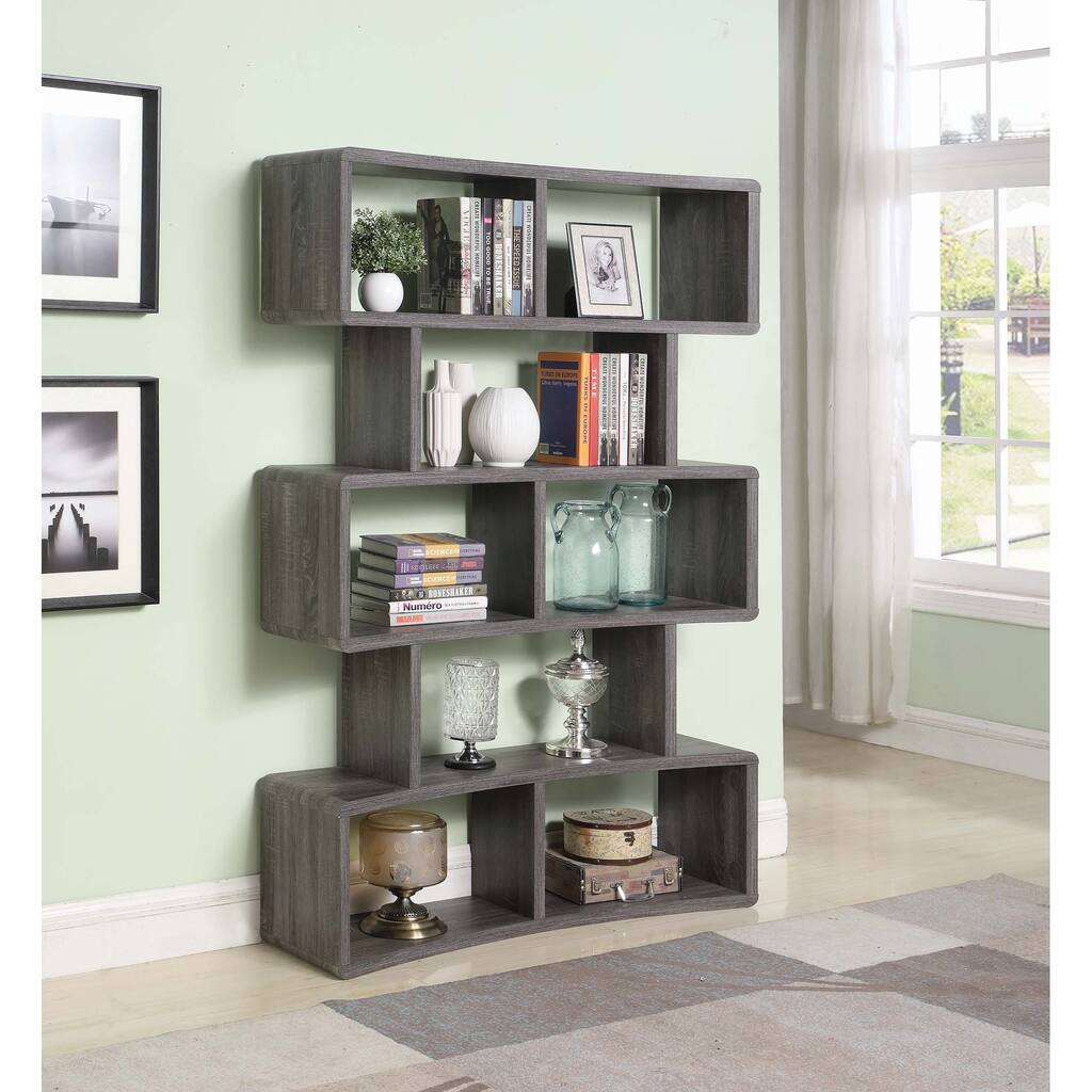 Weathered Grey 8-shelf Wood Bookcase - 47.25" x 13.50" x 70"
