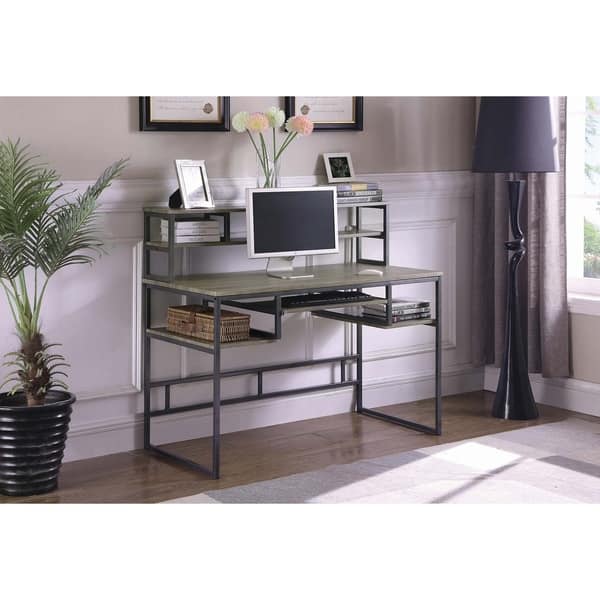 Shop Weathered Taupe Computer Desk With Keyboard Tray On Sale