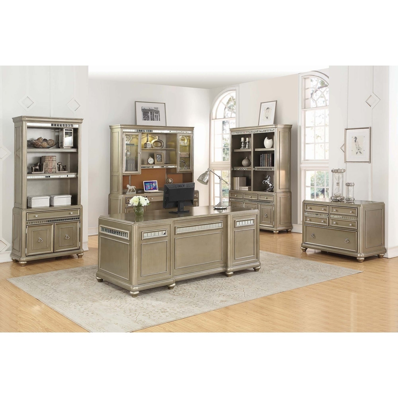 Shop Ritzville Metallic Champagne 3 Drawer Credenza With Hutch