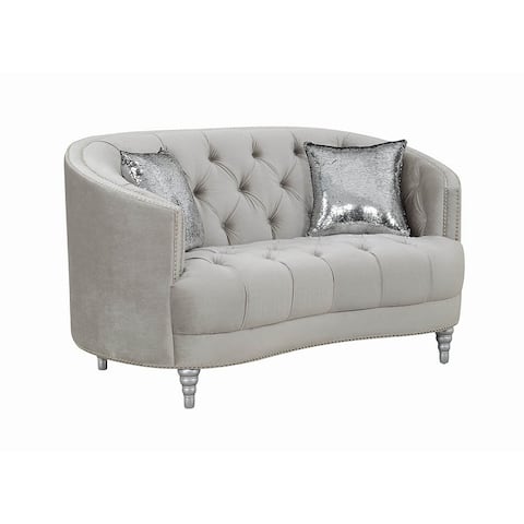 Silver Orchid Pehrson Grey and Silver Tufted Loveseat - 63" x 37.50" x 36"