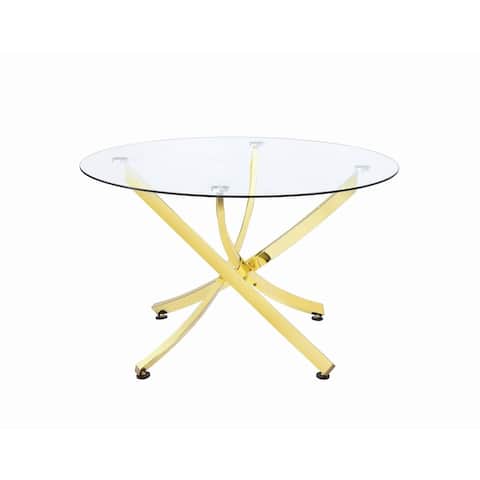 Silver Orchid Hinding Brass and Clear Round Dining Table - 29.50" x 46"