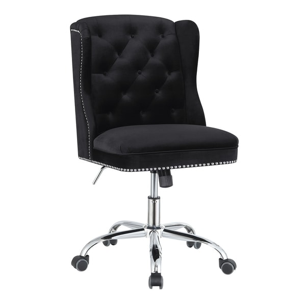 Gracewood Hollow Nyamf Black and Chrome Upholstered Swivel Office Chair - 22" x 28" x 37.50"