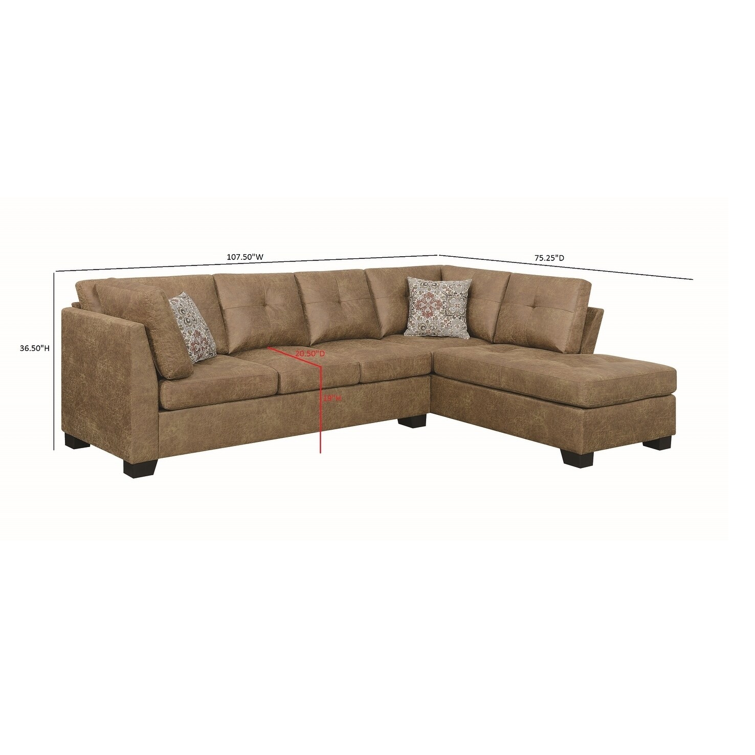 Coaster Darie Microfiber Golden Brown Sectional 107 50 X Coaster Darie Microfiber Golden