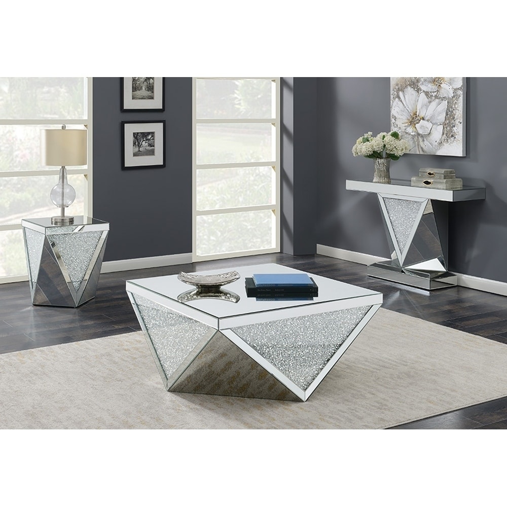 Silver And Mirror Square Coffee Table With Triangle Detailing On Sale Overstock 25860288
