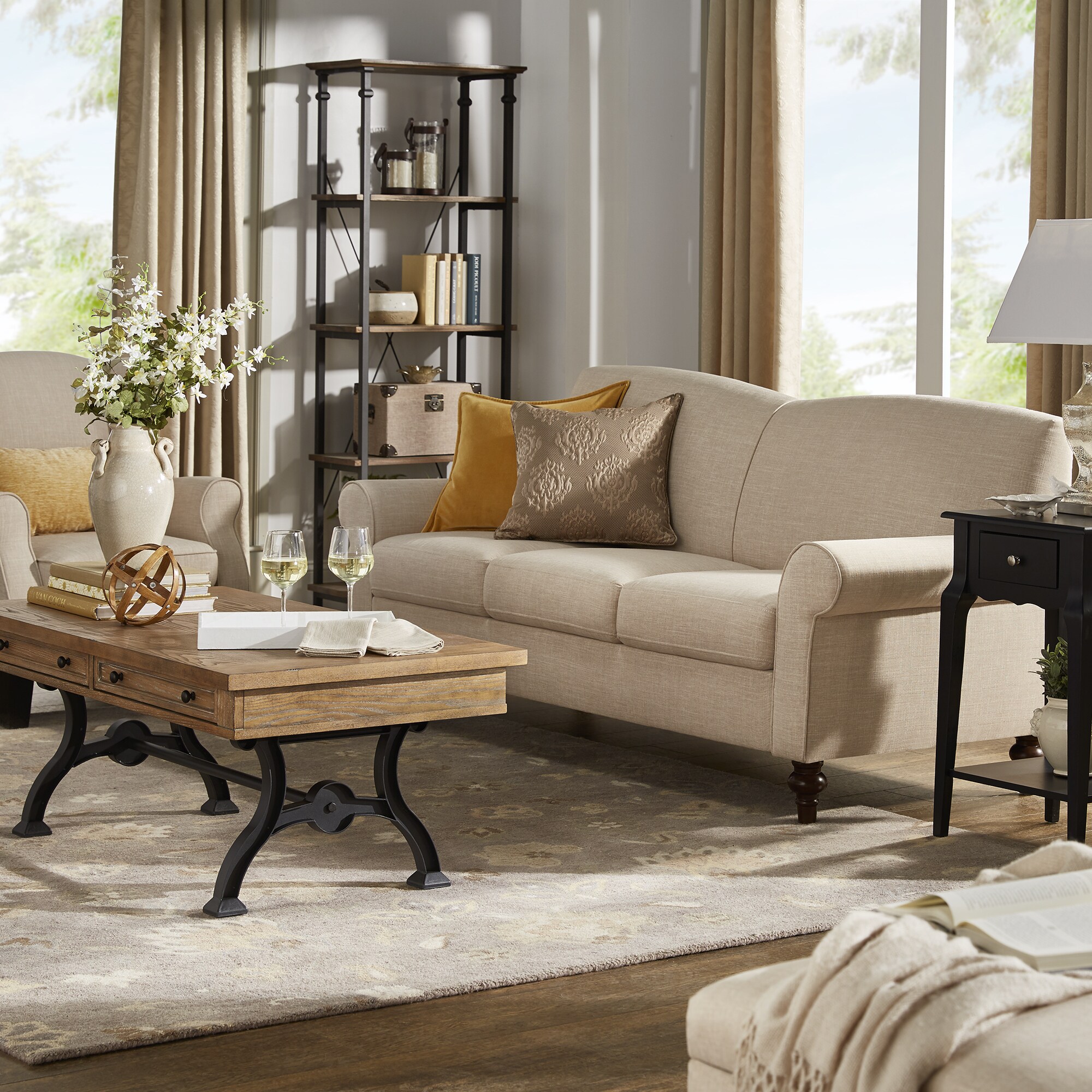 Shop Copper Grove Nice Beige Channel Back Sofa With Rolled Arms