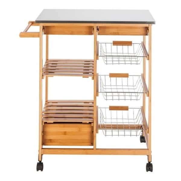 Carson Carrington Dalur Island Wood Storage Rolling Kitchen Cart