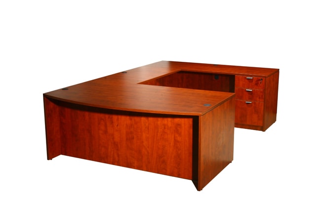 Boss Cherry Bow Front Workstation Desk (Wood - Residential - Modern and Contemporary - U-Shape - Large - Red - Cherry Finish - Receptionist