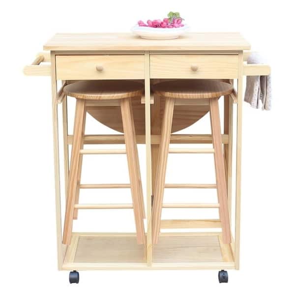 Carson Carrington Dalur Drop Leaf Rolling Kitchen Cart Introductions This Is A Foldable Dining Cart With Two Round Bar Stools Made Of Sy Solid Wood Which Environmentally
